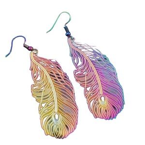 Iridescent Multicolored Cut Metal Leaf Drop Earrings